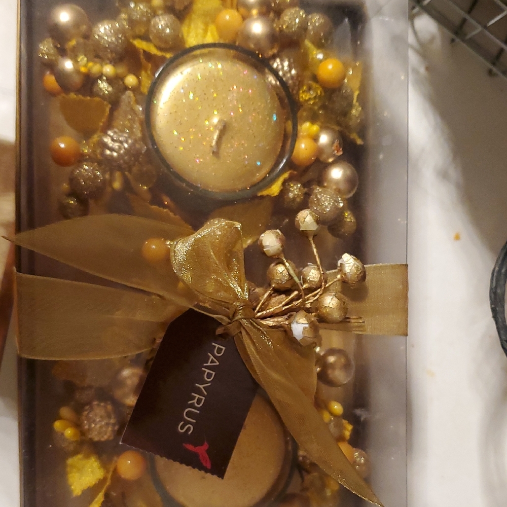 Papyrus Gold and Brown Decorative Candle Set